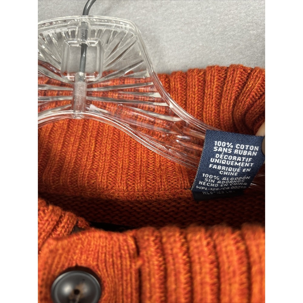 Chaps Men's Sweater Large Orange Mock Neck Henley Elbow Patches Suede Trim 2982 - Picture 6 of 13